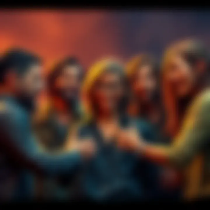 People discussing the true identity of a character in Survivor, showing animated expressions and gestures.