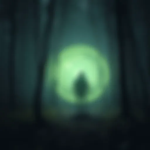 A survivor evading a glowing bear trap in a dark forest, with sound waves visualized around a cloaked killer nearby.
