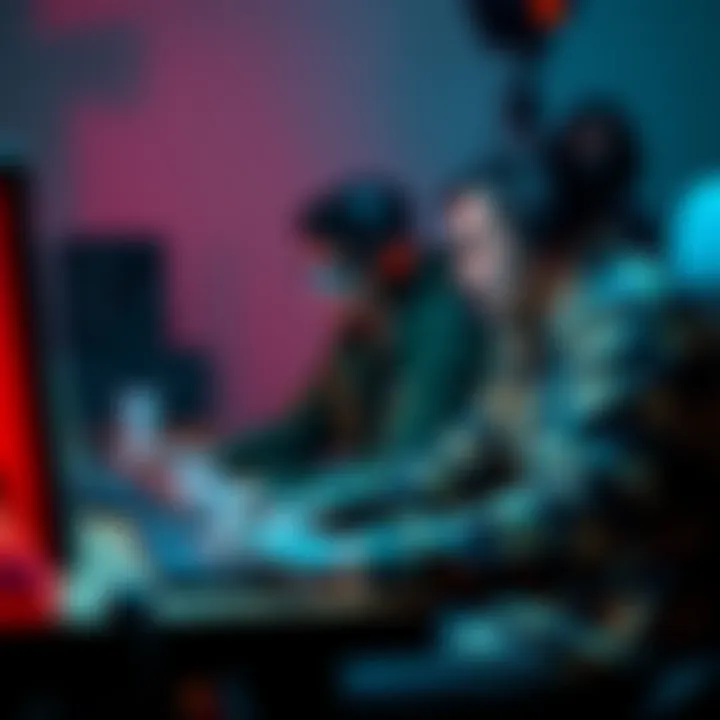 A gamer experiencing instant heals and completed tasks while another player, a hacker, manipulates the game mechanics