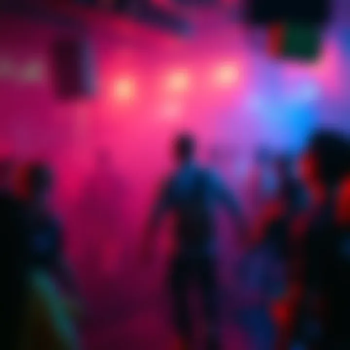 Survivor at a chaotic party A person cautiously moving through a crowded party scene, looking for safe spots while chaos unfolds around them.