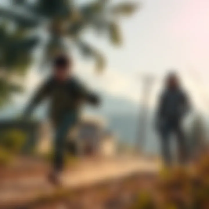 A survivor character dashes quickly in a game scene, while a killer character, Trapper, stands in the background looking frustrated.