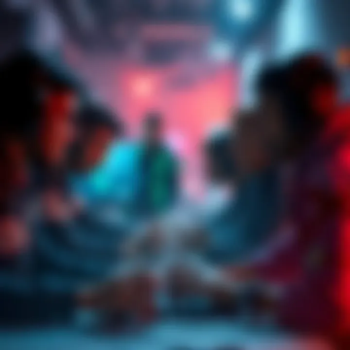 A group of gamers focused on grinding hatch tomes in a multiplayer game, showing teamwork and strategy discussions.