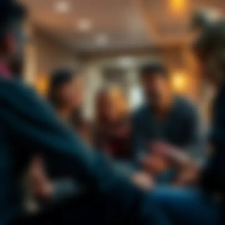 A group of survivors sharing their emotional stories about Lightborn in a supportive environment.