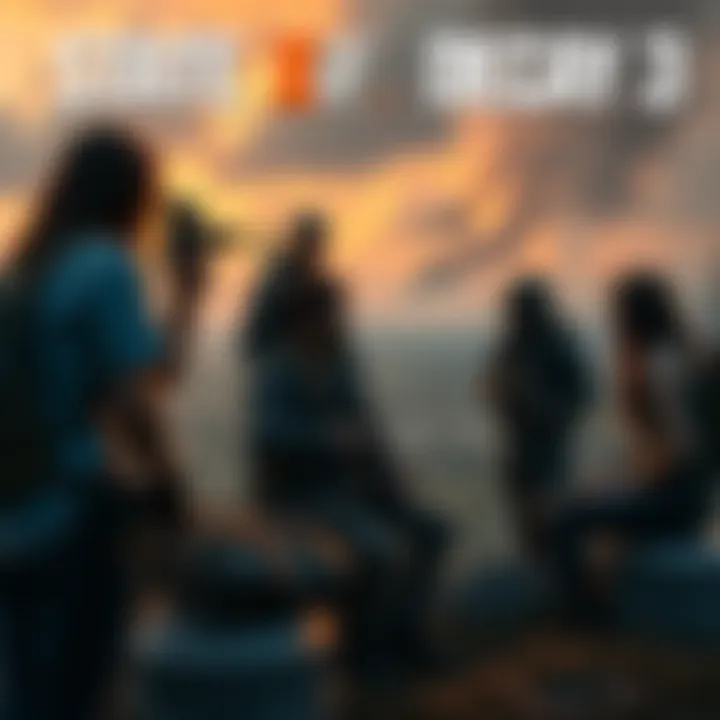 A group of survivors strategizing in a post-apocalyptic setting, discussing relationships and survival tactics.