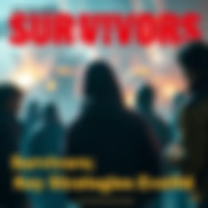 A group of survivors discussing strategies in a challenging environment, showing determination and teamwork.