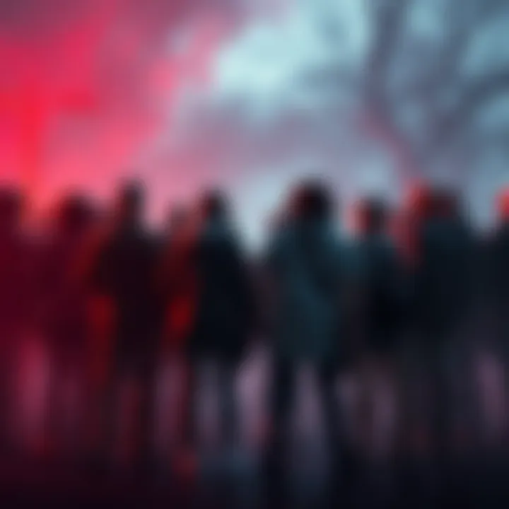 A group of survivors stands together, determined to confront a threat in their community. They appear resolute and ready to fight back.