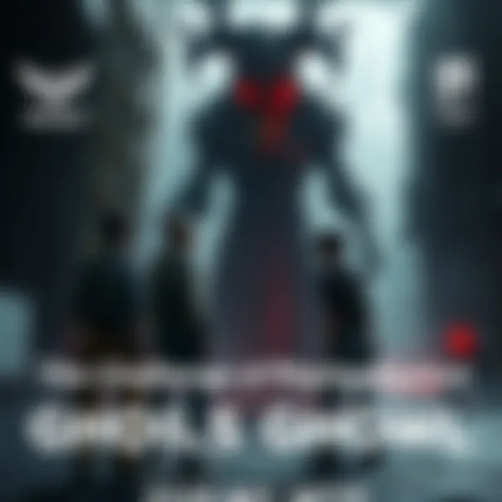 A group of game characters representing survivors confronts a menacing character named Ghoul in a dark, challenging map environment.