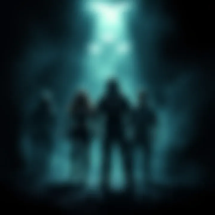 Survivors facing The Plague A group of four Survivors each with No Mither perks, standing determinedly against The Plague in a dark, ominous setting.