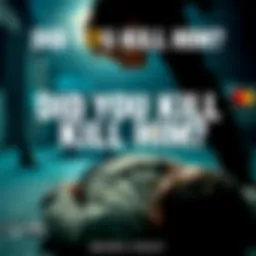 A person looks down at another person lying on the ground, with a tense expression, hinting at a dramatic confrontation.