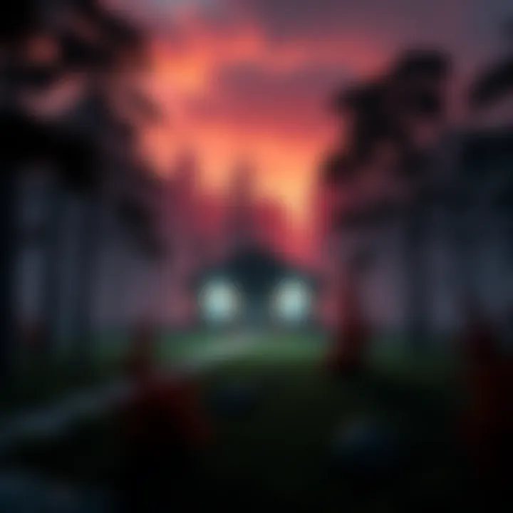 A view of a remote station surrounded by dense trees in Dire Marsh, with strange lights and shadows hinting at secret activities.