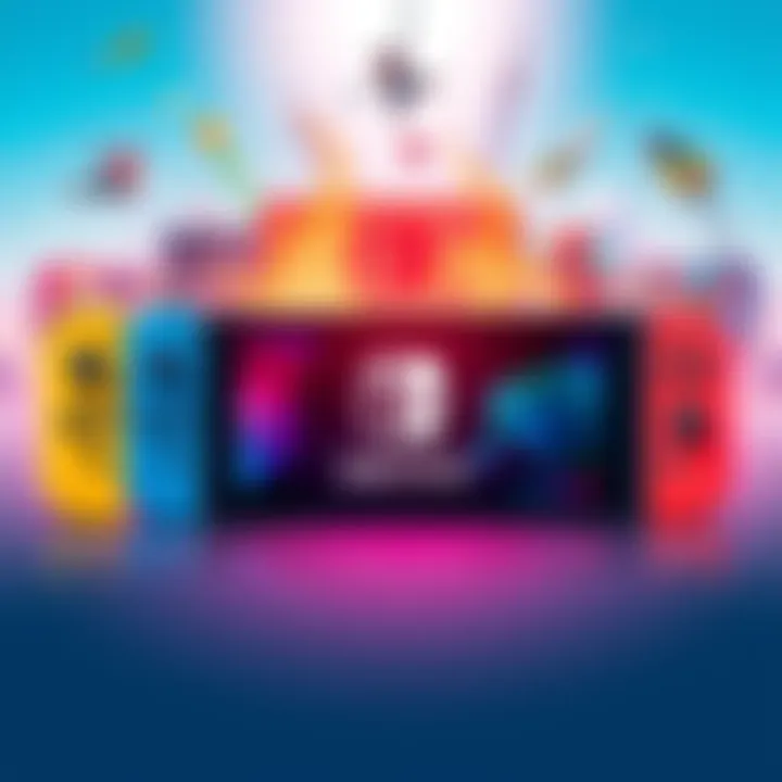 Illustration showing various paid and free themes available for Switch 2, with colorful designs and gaming icons