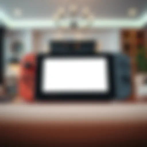 The Switch 2 with no games A close-up of The Switch 2 console in a living room, displaying a blank screen with no game titles available.