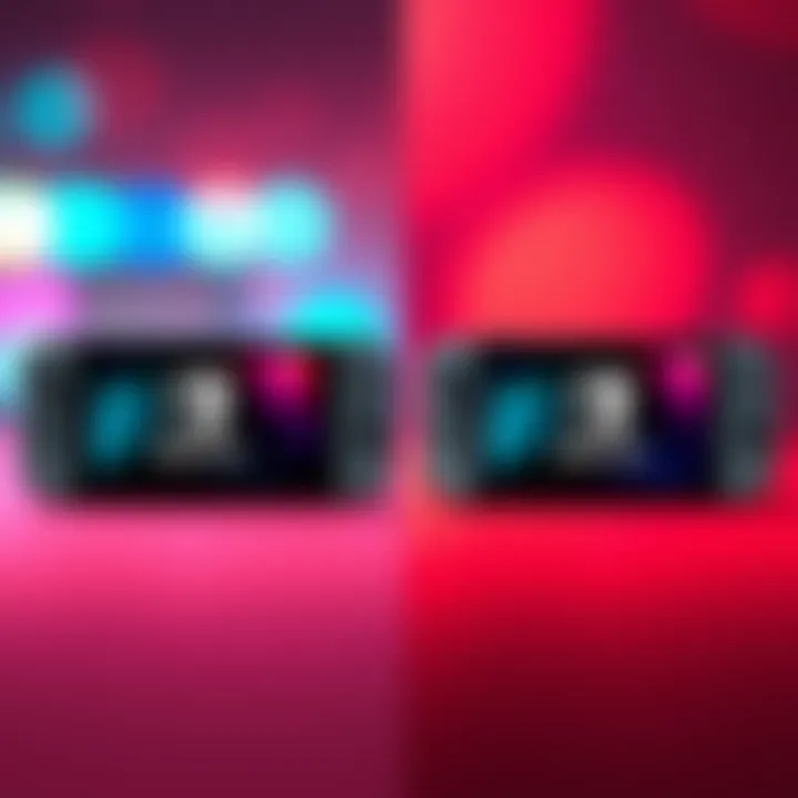 Handheld gaming devices, Nintendo Switch OLED on the left and Switch 2 on the right, showcasing their screens and design features.