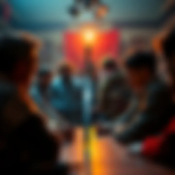 A group of people sharing thoughts about a sword in a community setting