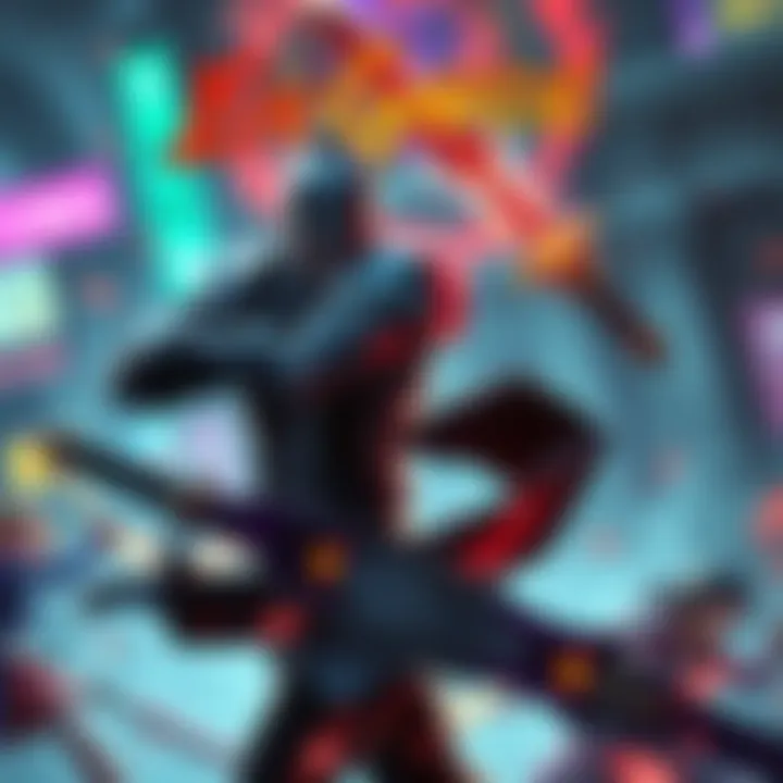 A character engaged in an intense sword fight, showcasing vibrant colors and dynamic motion in a gaming scene.