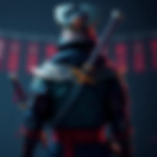 Sword and Katana Kit A character in Ghost of Tsushima showcasing armor with a sword on the back that doesn't match the katana kit, highlighting the visual mismatch in design.