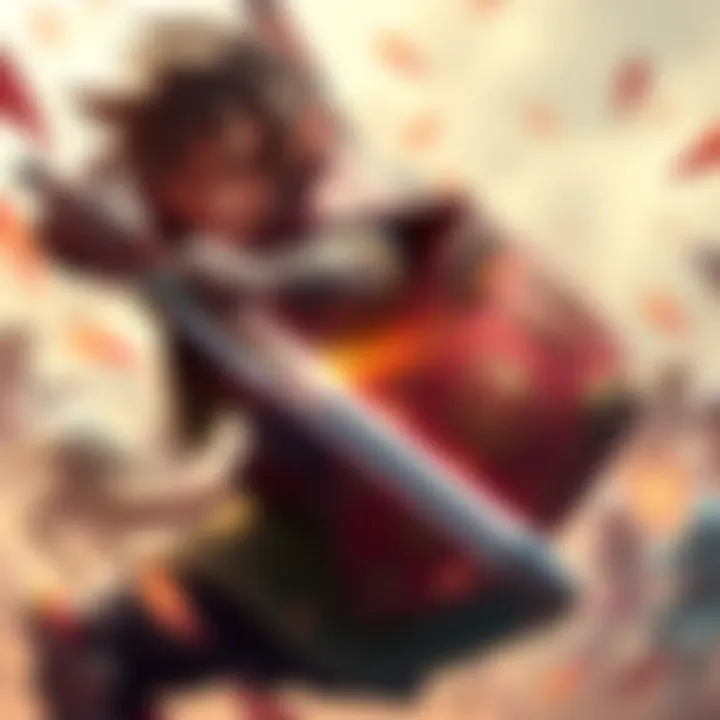 A character wielding a Sword and Shield, showcasing agility and strength while battling enemies in a vibrant game setting.