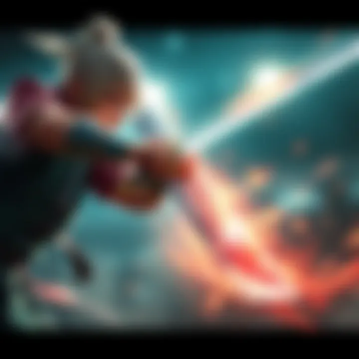 Sword-Fighting Game Action A skilled character engaged in a dynamic sword fight, showcasing fluid combat moves and intense focus.