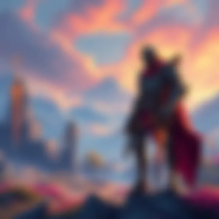 Cover illustration of Sword Hero showcasing a knight in Gothic armor standing in a vibrant open world filled with mystical elements and dynamic landscapes.