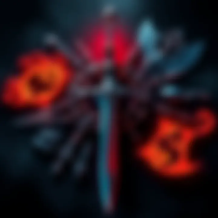 A stylized sword representing Excalibur surrounded by various faction symbols, signifying collaboration and alliance.