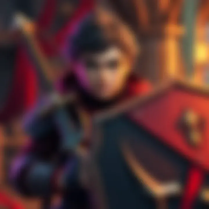A gamer showcasing a sword and shield build, equipped for battle with a determined expression, ready for a challenge in a fantasy setting.