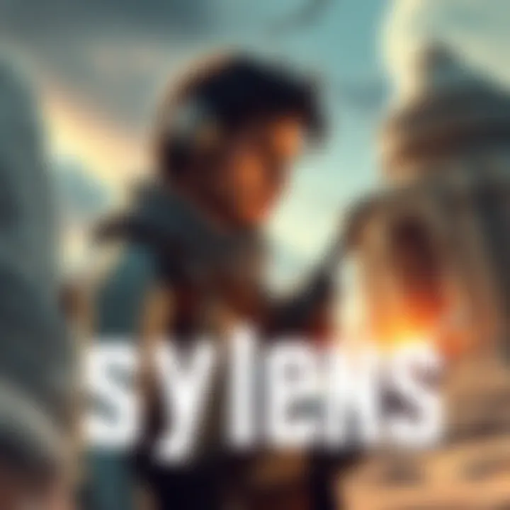 Sylens, a character from a popular game, looking contemplative as he studies ancient artifacts surrounded by a futuristic landscape.