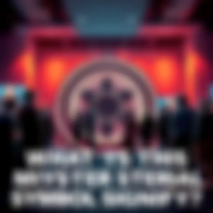 Symbol Discussion A close-up of a mysterious symbol with people engaging in conversation around it in a forum setting.