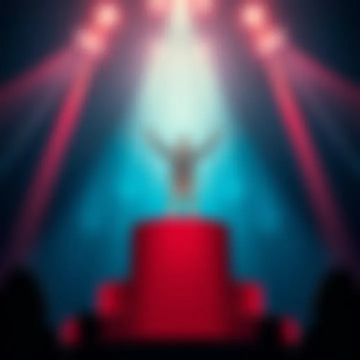 Symbol of Power A strong, confident person standing on a podium, showcasing leadership and influence in a modern society context.