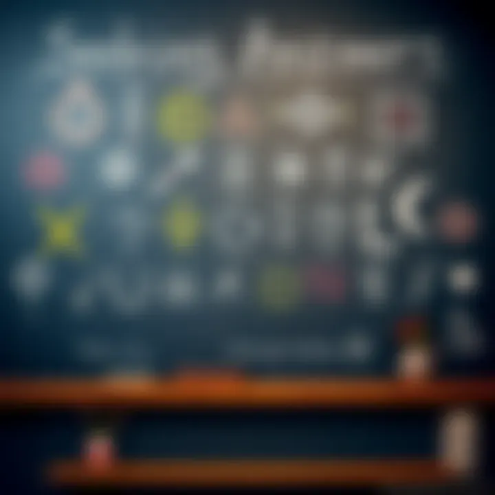 Symbols on a chalkboard A chalkboard filled with various unusual symbols and drawings, inviting discussion on their meanings.