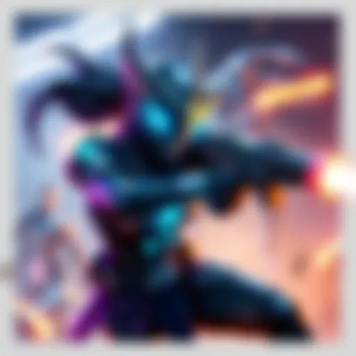 A digital art representation of Symmetra, a character known for her tech abilities, engaged in combat within a futuristic game setting.