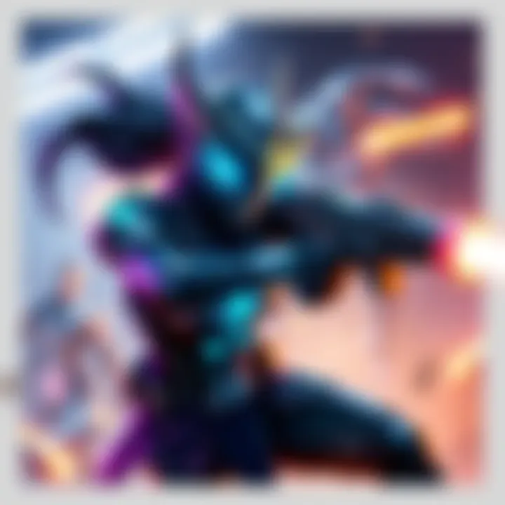 A digital art representation of Symmetra, a character known for her tech abilities, engaged in combat within a futuristic game setting.