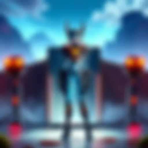 A character representing Symmetra standing with glowing Sentry Turrets and a protective barrier in a digital landscape.