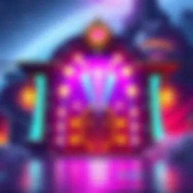 Entrance to Sym's Portal A colorful portal entrance symbolizing opportunity and chance, with vibrant lights illuminating the surrounding area, inviting players to take a risk.