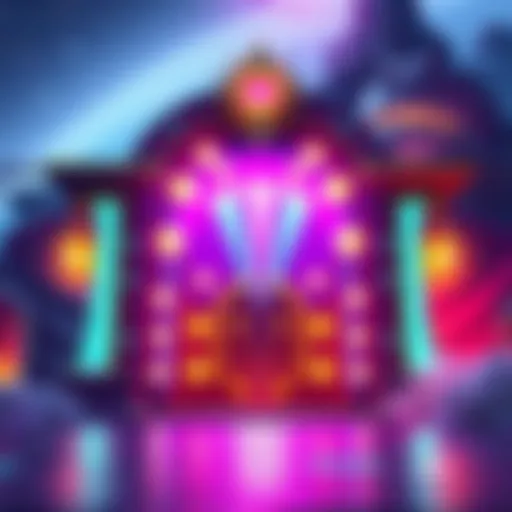 Entrance to Sym's Portal A colorful portal entrance symbolizing opportunity and chance, with vibrant lights illuminating the surrounding area, inviting players to take a risk.