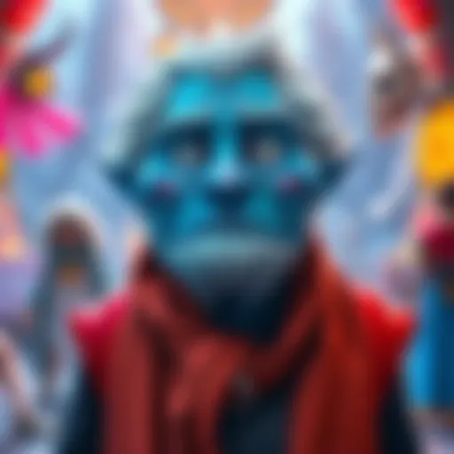 A character resembling Sypha from Captain N, depicted as an elderly blue man, showing a confused expression, standing in a fantasy setting with colorful backgrounds.
