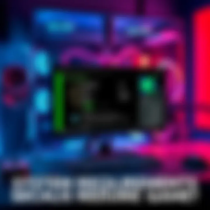 A computer desktop setup displaying system requirements for a video game, with graphics settings and performance details