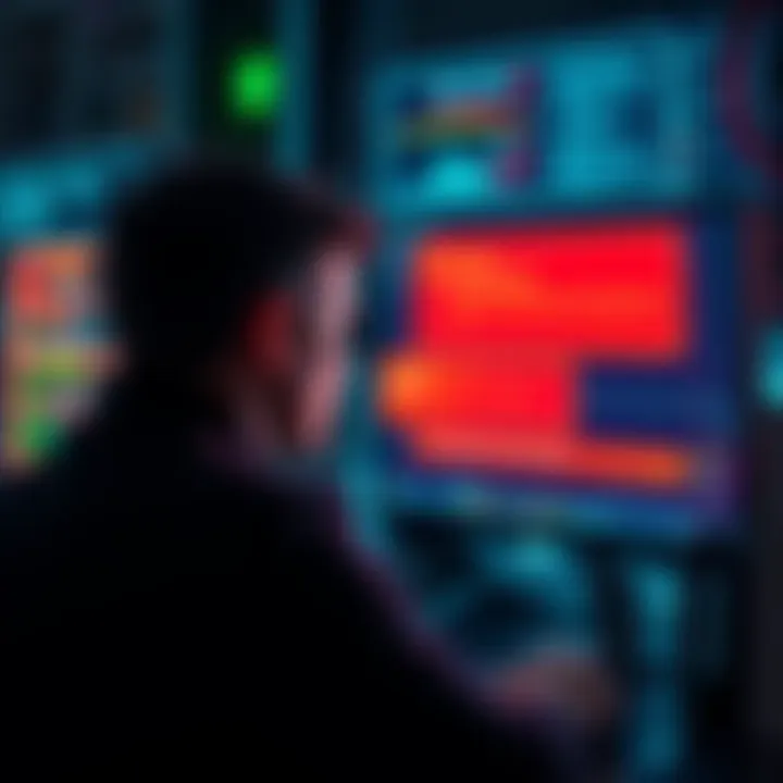 System Issues A person looking at a computer screen with error messages, indicating problems in the system.