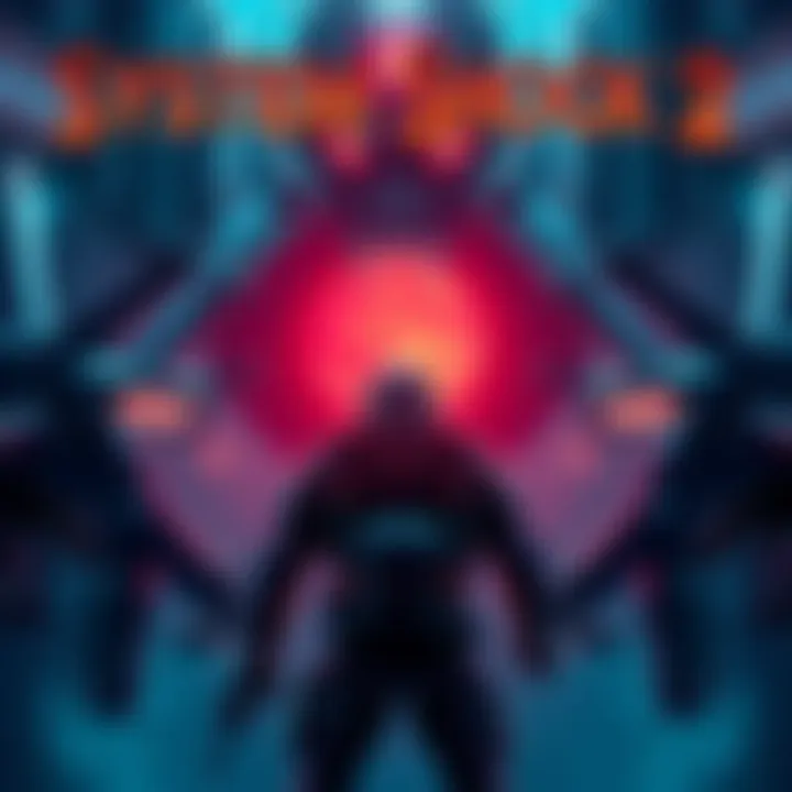 Cover art of System Shock 2 featuring a sci-fi setting with a character in a futuristic suit and a menacing cyborg background.