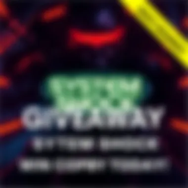 System Shock Giveaway Announcement A graphic promoting a giveaway for a free copy of System Shock, featuring the game's logo and vibrant colors.