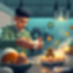 Illustration showing a person preparing eggs and judging coins for the T5 OTK strategy
