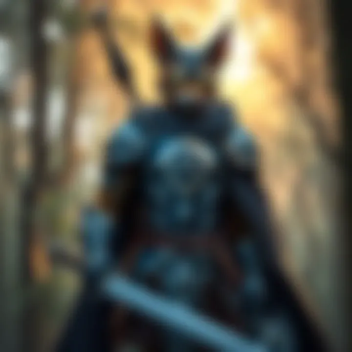 Tabaxi Paladin in Armor A Tabaxi character in shiny armor with a sword, showcasing agility and strength, standing confidently in a forest setting