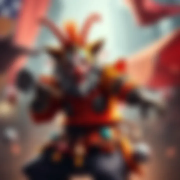 A tabaxi character dressed as a war clown, showing a colorful and quirky outfit, prepared for combat with a melee weapon, capturing the unique design inspiration from a fantasy game.