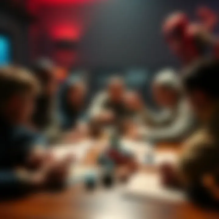 A group of tabletop gamers talking around a table with dice and character sheets, looking concerned about the number of players, while one player gestures towards the DM.