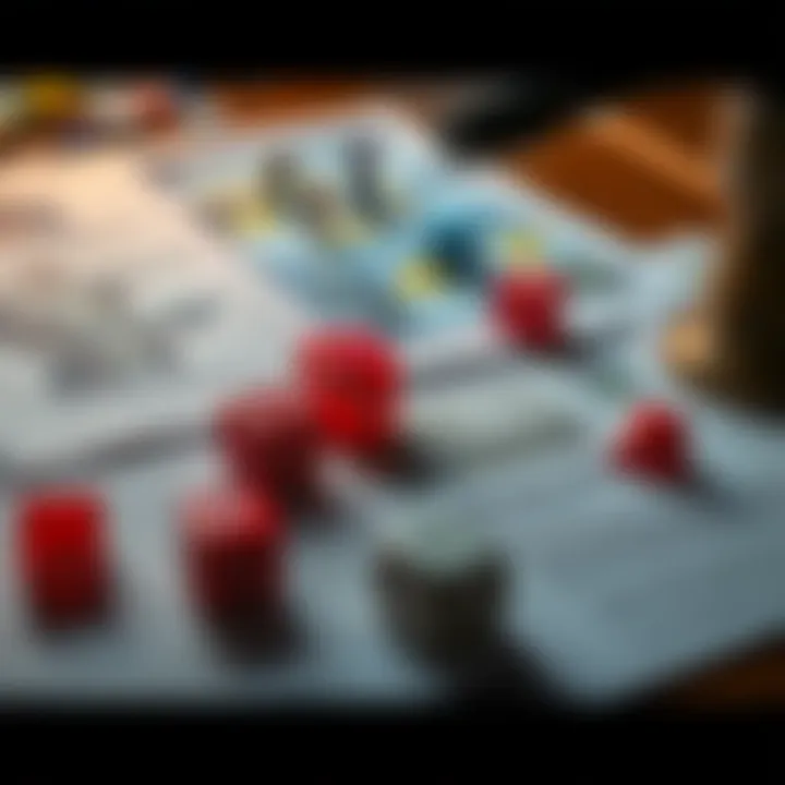 Tabletop game setup with dice and character sheets A tabletop gaming scene featuring dice, character sheets, and game master notes, inviting creativity for a new campaign