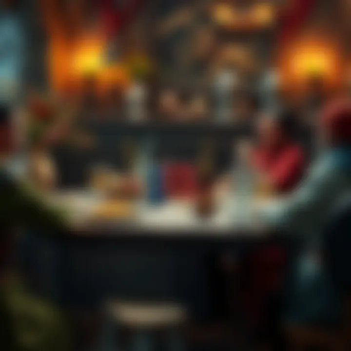 A tabletop DnD game scene featuring players with medieval-style drinks and snacks, surrounded by fantasy-themed decorations.