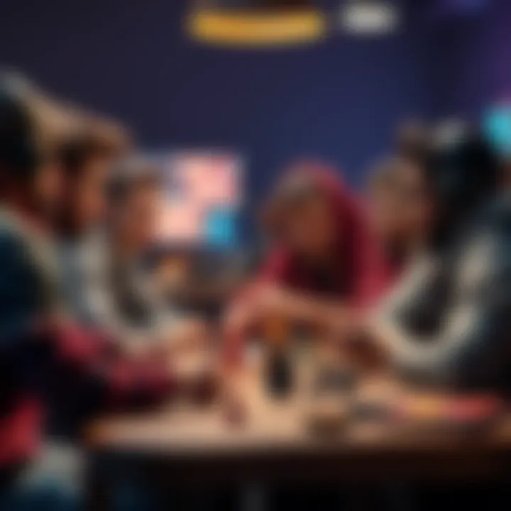 Group of players at a tabletop game A group of tabletop role-playing gamers, with one player animatedly talking while others listen and react