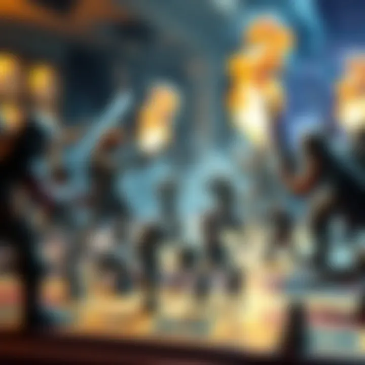 Players engaged in a lively tabletop RPG battle with miniatures on a game board