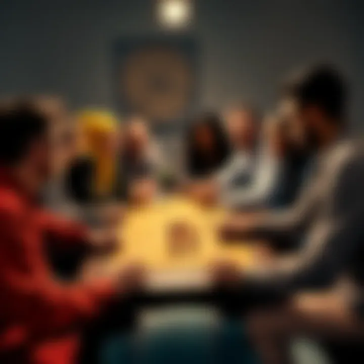 Group of diverse tabletop players discussing character ideas around a game table with maps and dice.