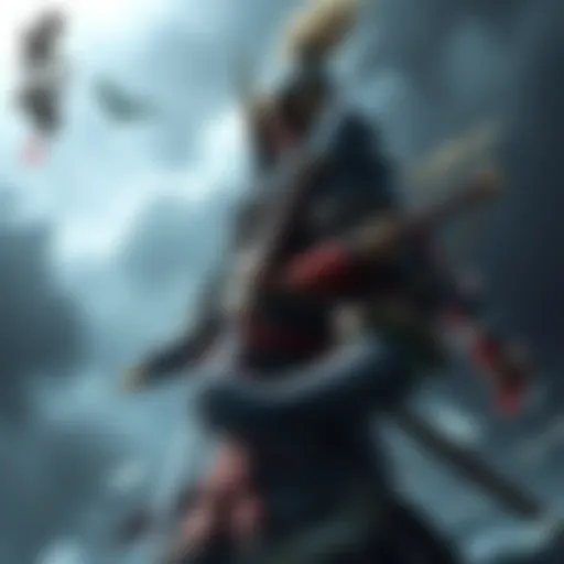 Detailed artwork of Tachibana Ginchiyo in traditional armor, looking fierce with a sword, surrounded by a mystical background.