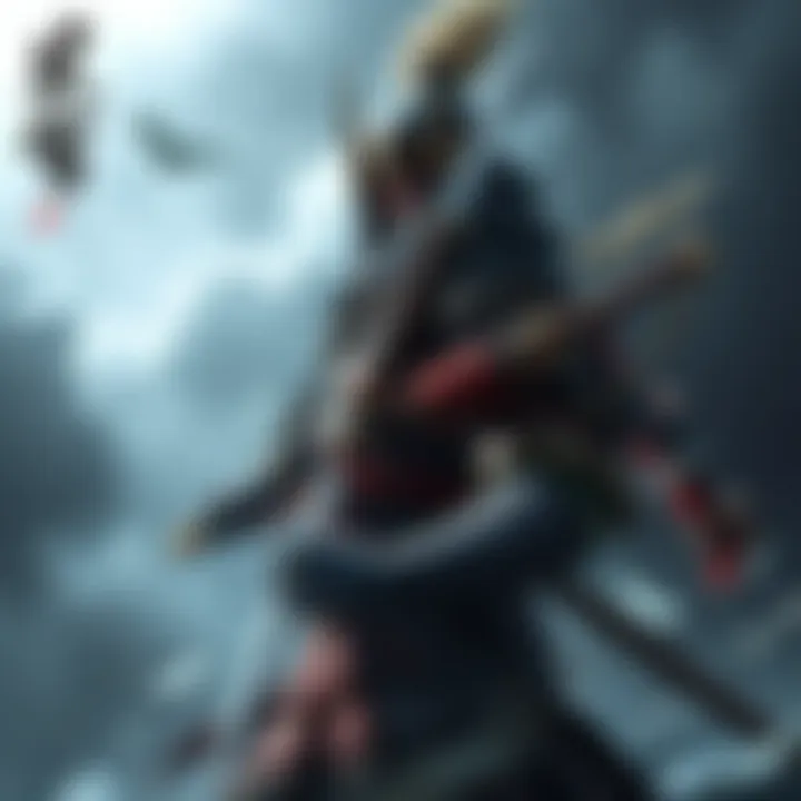 Detailed artwork of Tachibana Ginchiyo in traditional armor, looking fierce with a sword, surrounded by a mystical background.